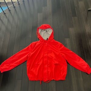 Women's Red Bomber Jacket with soft lining and hood